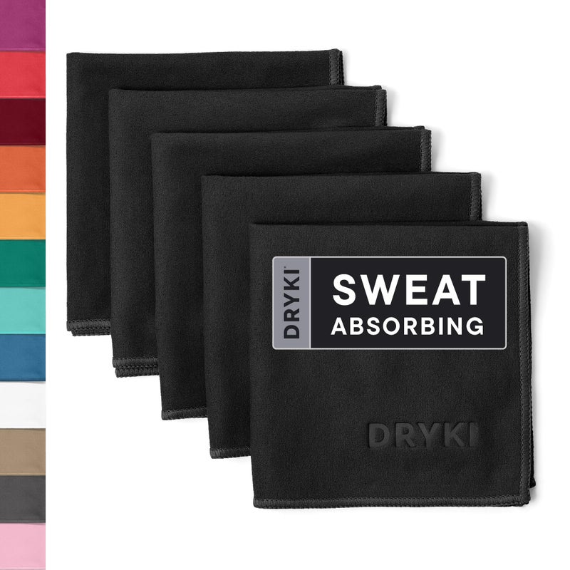 DRYKI Sweat Absorbing Handkerchiefs - The Original Pocket-Sized Sweat Towels - Quick-Dry Microfiber Sweat Rags for Face, Hands, & Body - Men & Women - Gym, Sports, and Work (Black: 5 Pack) - Image 1